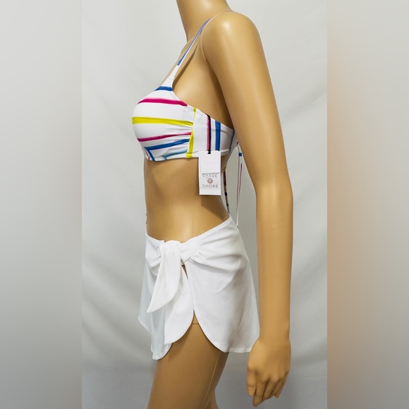 Shade & Shore White Geometric Pattern Light Lift Bikini Top 32B - Picture 8 of 10